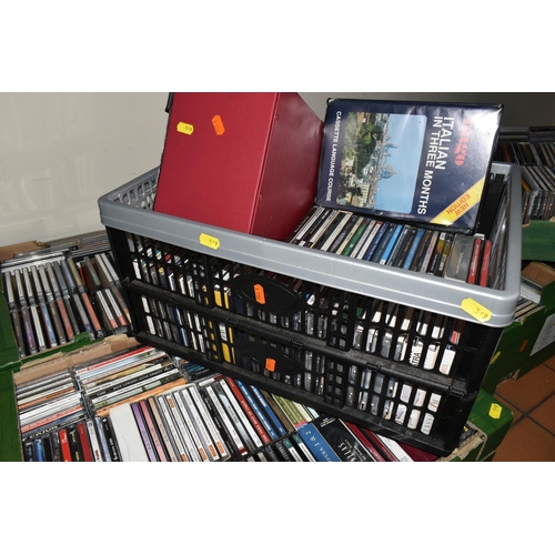 569 - TEN BOXES OF CDS, DVDS, LPS & SINGLE RECORDS containing several hundred CDs, categories include, pop... 