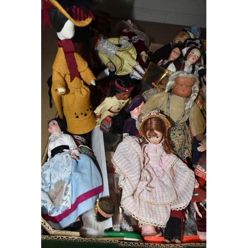 570 - THREE BOXES OF MISCELLANEOUS SOUVENIR DOLLS, to include a collection of McDonalds toys, pop-up puppe... 