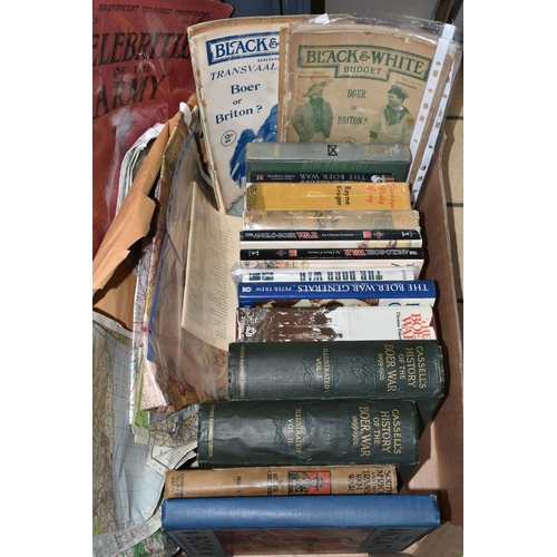 576 - ONE BOX OF BOOKS, MAPS & MAGAZINES to include titles on the Boer War, these include two volumes of C... 