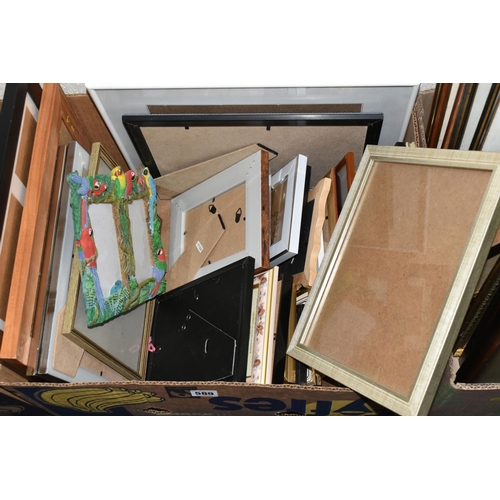 589 - FIVE BOXES AND LOOSE PRINTS AND PICTURE FRAMES ETC, to include a faded John Gregory King print with ... 