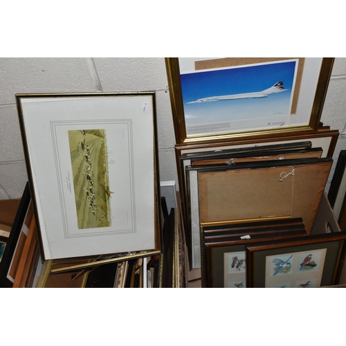 589 - FIVE BOXES AND LOOSE PRINTS AND PICTURE FRAMES ETC, to include a faded John Gregory King print with ... 