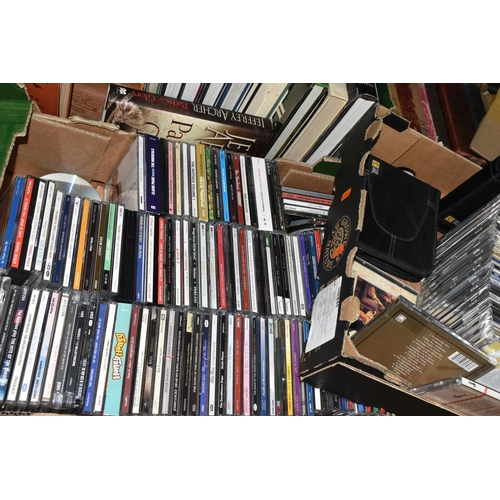 597 - SIX BOXES OF BOOKS, CDS, DVDS AND VHS TAPES, to include over seventy books, titles to include vintag... 