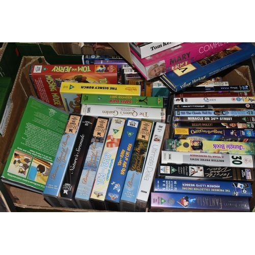 597 - SIX BOXES OF BOOKS, CDS, DVDS AND VHS TAPES, to include over seventy books, titles to include vintag... 