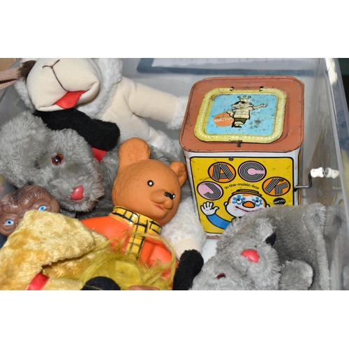 604 - A QUANTITY OF FILM AND TV RELATED TOYS AND SOFT TOYS, to include Sooty & Sweep, Rupert the Bear, E.T... 