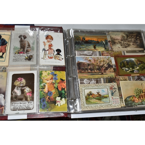 607 - TWO ALBUMS OF POSTCARDS containing approximately 800, mostly early 20th century postcards (with exce... 