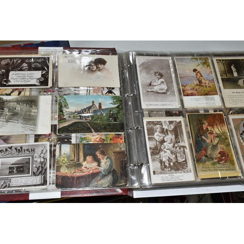 607 - TWO ALBUMS OF POSTCARDS containing approximately 800, mostly early 20th century postcards (with exce... 