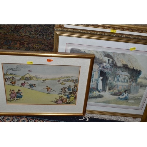 609 - A SMALL QUANTITY OF PAINTINGS AND PRINTS ETC, to include a watercolour after Pierre Combaz depicting... 