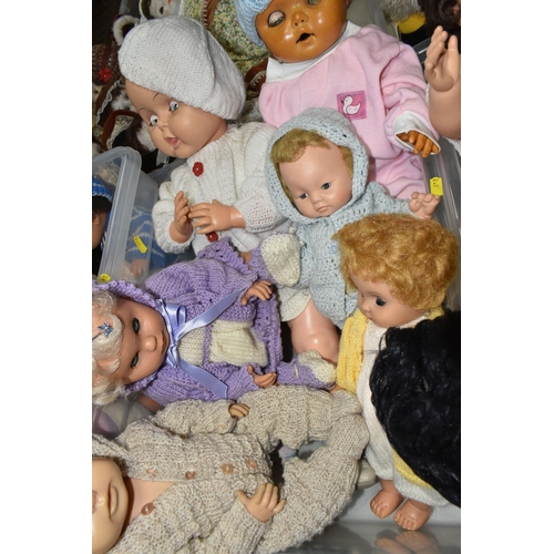 612 - THREE BOXES OF MISCELLANEOUS DOLLS, approximately thirty dolls ranging from 1960s/1970s and 1980s, a... 