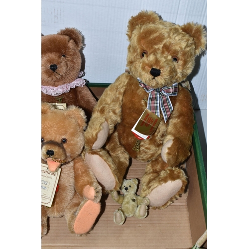 616 - ONE BOX OF SIX HERMANN TEDDY ORIGINAL BEARS AND FROG, to include a musical limited edition 314/500 b... 