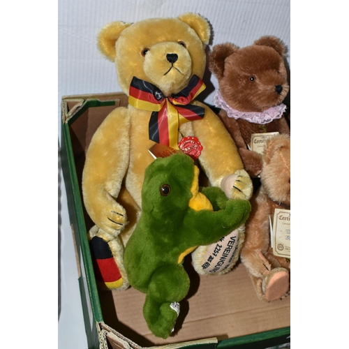 616 - ONE BOX OF SIX HERMANN TEDDY ORIGINAL BEARS AND FROG, to include a musical limited edition 314/500 b... 