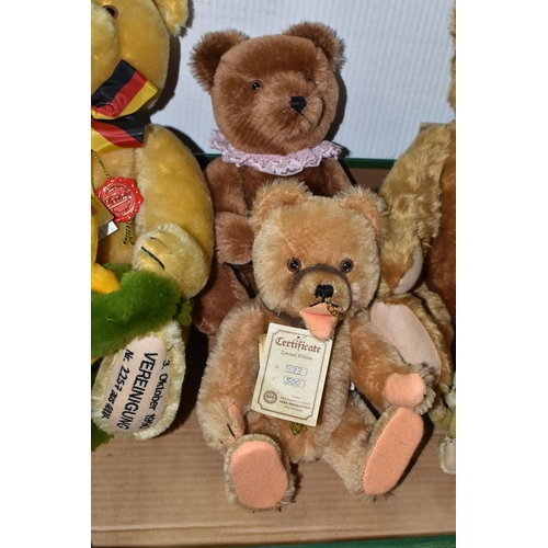 616 - ONE BOX OF SIX HERMANN TEDDY ORIGINAL BEARS AND FROG, to include a musical limited edition 314/500 b... 