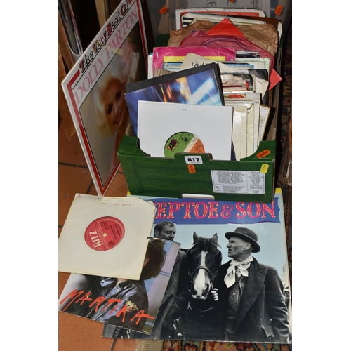 617 - TWO BOXES OF LP AND SINGLE RECORDS, to include approximately one hundred single records, artists inc... 