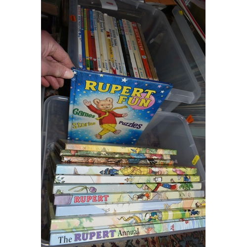 618 - FOUR BOXES OF ASSORTED BOOKS AND CHILDREN'S ANNUALS, to include twenty one 'Blue Peter' annuals, ele... 