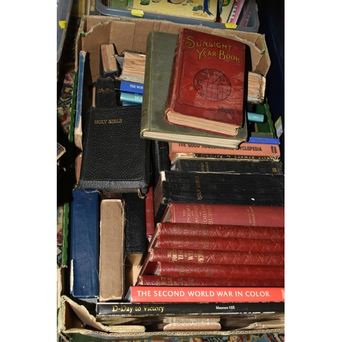 618 - FOUR BOXES OF ASSORTED BOOKS AND CHILDREN'S ANNUALS, to include twenty one 'Blue Peter' annuals, ele... 