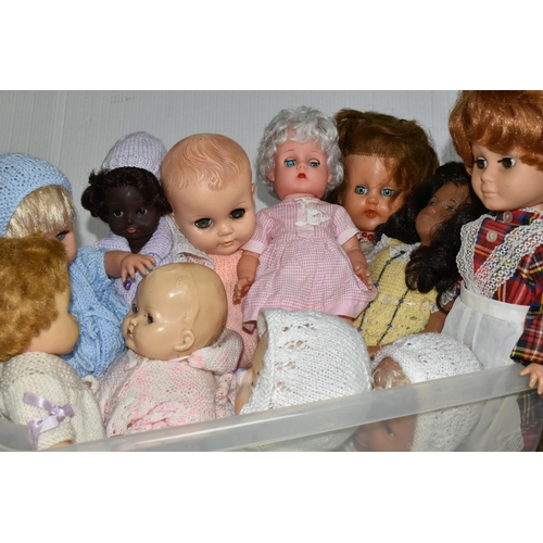 621 - TWO BOXES OF MISCELLANEOUS DOLLS, to include over twenty dolls, mainly mid 20th Century, assorted st... 