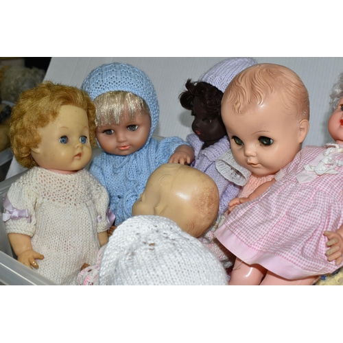 621 - TWO BOXES OF MISCELLANEOUS DOLLS, to include over twenty dolls, mainly mid 20th Century, assorted st... 