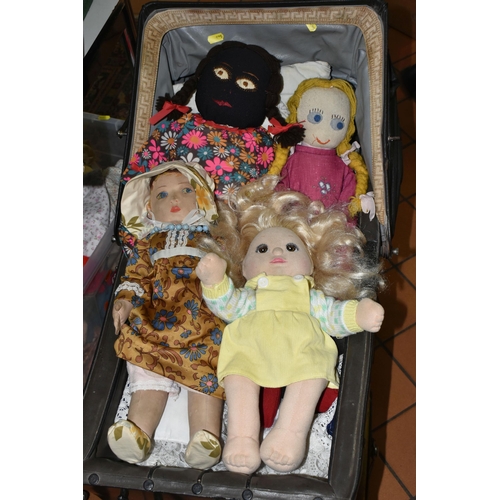 625 - ONE BOX OF DOLLS CLOTHES AND TWO VINTAGE DOLL'S PRAMS, to include a very large quantity of assorted ... 