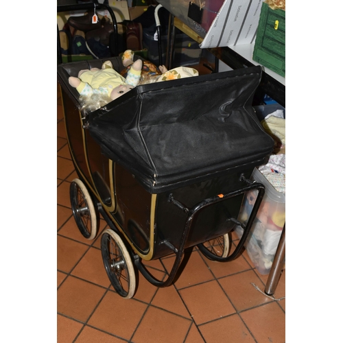 625 - ONE BOX OF DOLLS CLOTHES AND TWO VINTAGE DOLL'S PRAMS, to include a very large quantity of assorted ... 