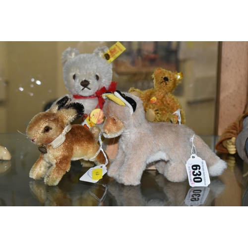 630 - FOUR SMALL STEIFF BEARS AND ANIMALS, comprising a small Original cream mohair teddy bear, 0203/18, p... 