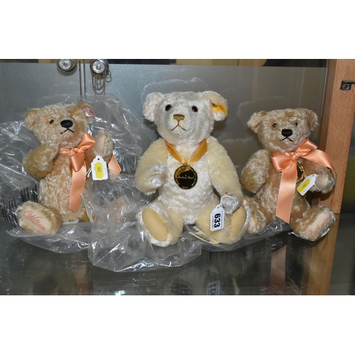 633 - THREE STEIFF DANBURY MINT COMMEMORATIVE TEDDY BEARS, comprising two Royal Wedding of William & Cathe... 