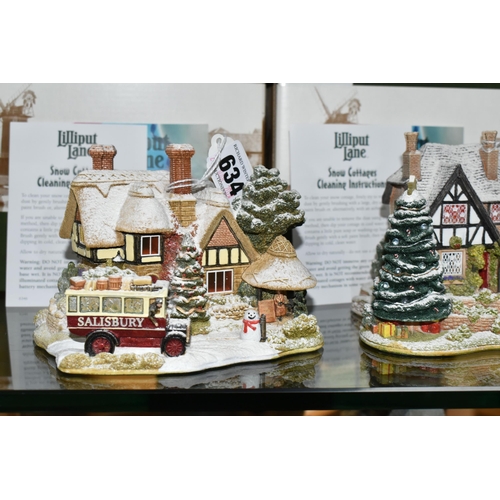 634 - FOUR BOXED LILLIPUT LANE ILLUMINATED COTTAGES COLLECTION SNOW COTTAGES, comprising 'Christmas Shoppi... 