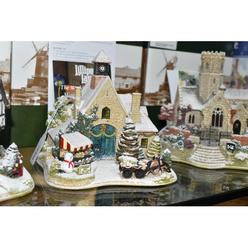 634 - FOUR BOXED LILLIPUT LANE ILLUMINATED COTTAGES COLLECTION SNOW COTTAGES, comprising 'Christmas Shoppi... 