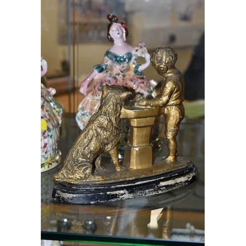 639 - TWO 19TH CENTURY STAFFORDSHIRE LADIES BOUDOIR POTS, crinoline ladies with pots underneath the skirt ... 