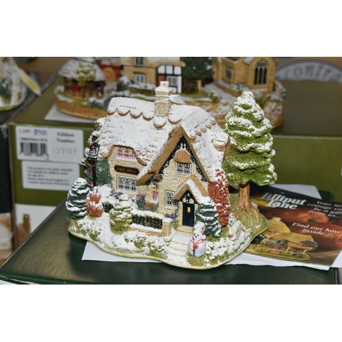 640 - FOUR BOXED LILLIPUT LANE ILLUMINATED COTTAGES COLLECTION SNOW COTTAGES, comprising 'Christmas Lights... 