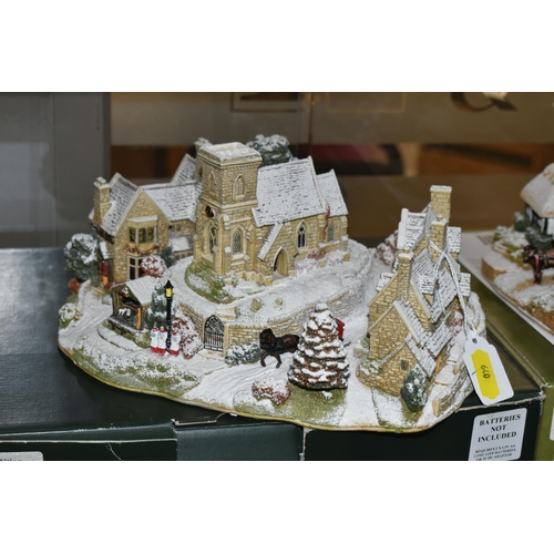 640 - FOUR BOXED LILLIPUT LANE ILLUMINATED COTTAGES COLLECTION SNOW COTTAGES, comprising 'Christmas Lights... 