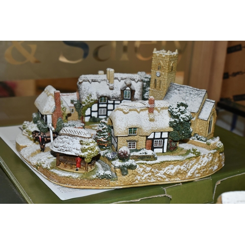 640 - FOUR BOXED LILLIPUT LANE ILLUMINATED COTTAGES COLLECTION SNOW COTTAGES, comprising 'Christmas Lights... 