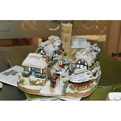 640 - FOUR BOXED LILLIPUT LANE ILLUMINATED COTTAGES COLLECTION SNOW COTTAGES, comprising 'Christmas Lights... 