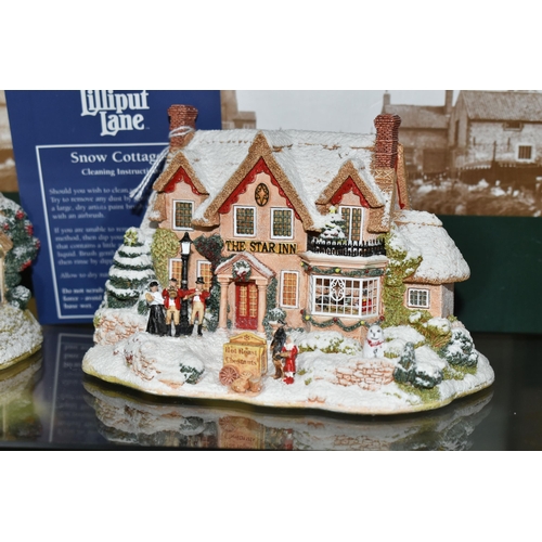 641 - EIGHT BOXED LILLIPUT LANE CHRISTMAS SPECIAL SNOW COTTAGES, comprising 1997 'Christmas Party' L2060 (... 