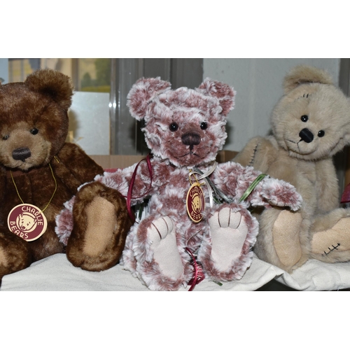 646 - FOUR CHARLIE BEARS TEDDY BEARS, comprising Connor CB35921, Liam CB173725, Laura CB104693 and Elliot ... 