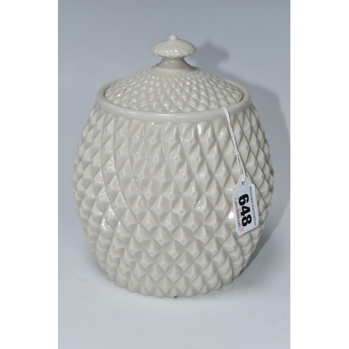 648 - A BELLEEK STORAGE JAR IN THE FORM OF A PINEAPPLE, black second period mark for 1891-1926, approximat... 