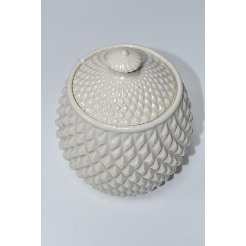 648 - A BELLEEK STORAGE JAR IN THE FORM OF A PINEAPPLE, black second period mark for 1891-1926, approximat... 