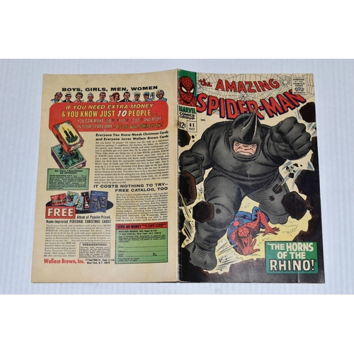 651 - AMAZING SPIDER-MAN NO. 41 MARVEL COMIC, first appearance of Rhino, comic shows signs of wear, but al... 