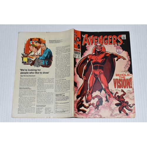 680 - AVENGERS NO. 57 MARVEL COMIC, first appearance of Vision, comic shows signs of wear, but all the pag... 