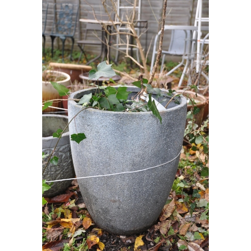 1016 - A PAIR OF GREY PAINTED COMPOSITE PLANTERS, diameter 36cm x height 32cm, along with three reinforced ... 