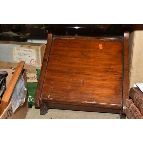 437 - TWO BOXES AND LOOSE TYPEWRITER, SCALES, BELL AND SUNDRY ITEMS, to include a Bar-Lock Model 22 typewr... 