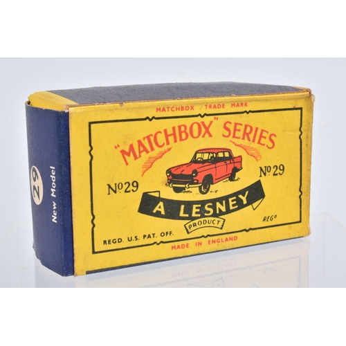 77 - SEVEN BOXED MOKO LESNEY MATCHBOX SERIES BRITISH CARS, Ford Anglia, No.7, grey plastic wheels, Austin... 