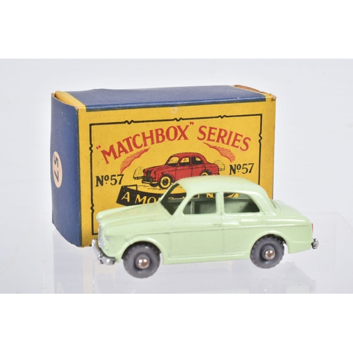 77 - SEVEN BOXED MOKO LESNEY MATCHBOX SERIES BRITISH CARS, Ford Anglia, No.7, grey plastic wheels, Austin... 