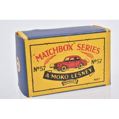 77 - SEVEN BOXED MOKO LESNEY MATCHBOX SERIES BRITISH CARS, Ford Anglia, No.7, grey plastic wheels, Austin... 