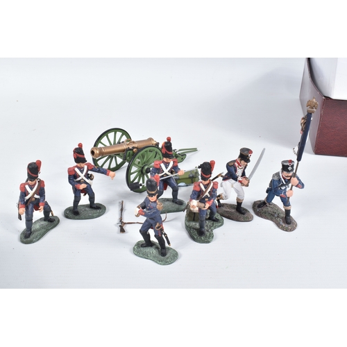 108 - SIX BOXED BRITAINS FRENCH NAPOLEONIC WARS WATERLOO FIGURES AND SETS, to include two Imperial Guard w... 