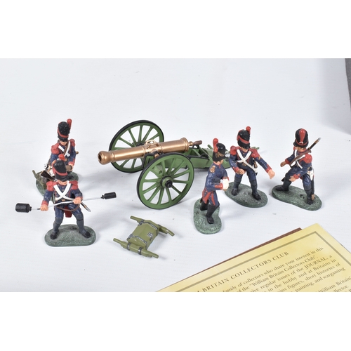 108 - SIX BOXED BRITAINS FRENCH NAPOLEONIC WARS WATERLOO FIGURES AND SETS, to include two Imperial Guard w... 