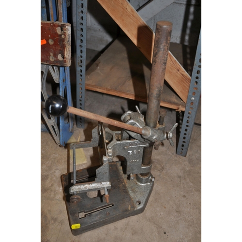 1078 - A WOLF ES1 DRILL STAND with router attachment plate fitted, a Black and Decker Workmate, a Dexion an... 