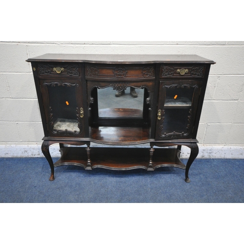 1331 - AN EDWARDIAN MAHOGANY SIDEBOARD, fitted with two drawers and two cupboard doors, flanking a central ... 