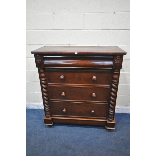 1333 - A VICTORIAN MAHOGANY SCOTCH CHEST OF FOUR DRAWERS, with floral and barley twist details, width 115cm... 