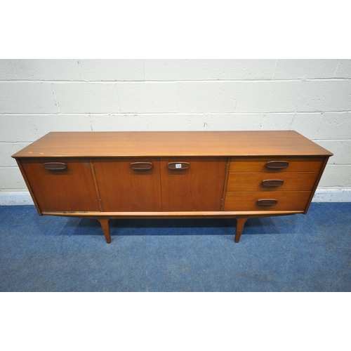 1334 - A MID CENTURY JENTIQUE TEAK SIDEBOARD, with three drawers, two cupboard doors and a fall front door,... 