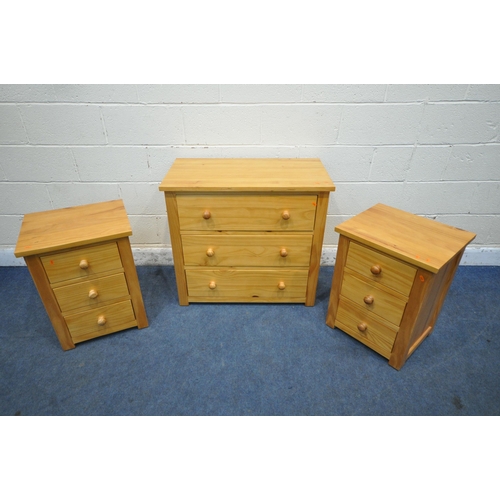 1346 - A COTSWOLD COMPANY CHEST OF THREE LONG DRAWERS, width 85cm x depth 47cm x height 78cm, a pair of mat... 