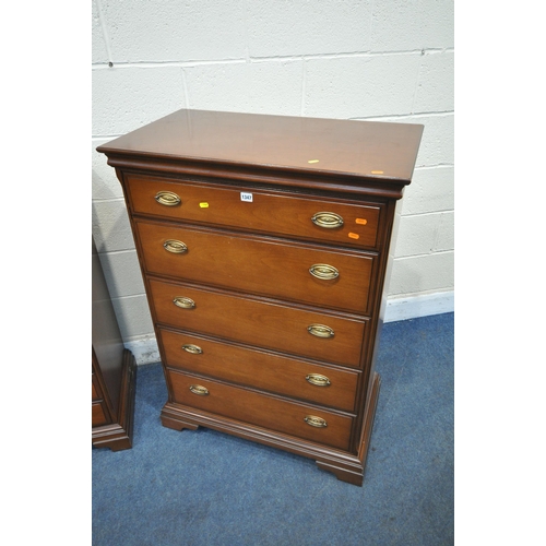 1347 - A PAIR OF STAG MAHOGANY CHESTS OF FIVE DRAWERS, width 82cm x depth 46cm x height 116cm, along with a... 